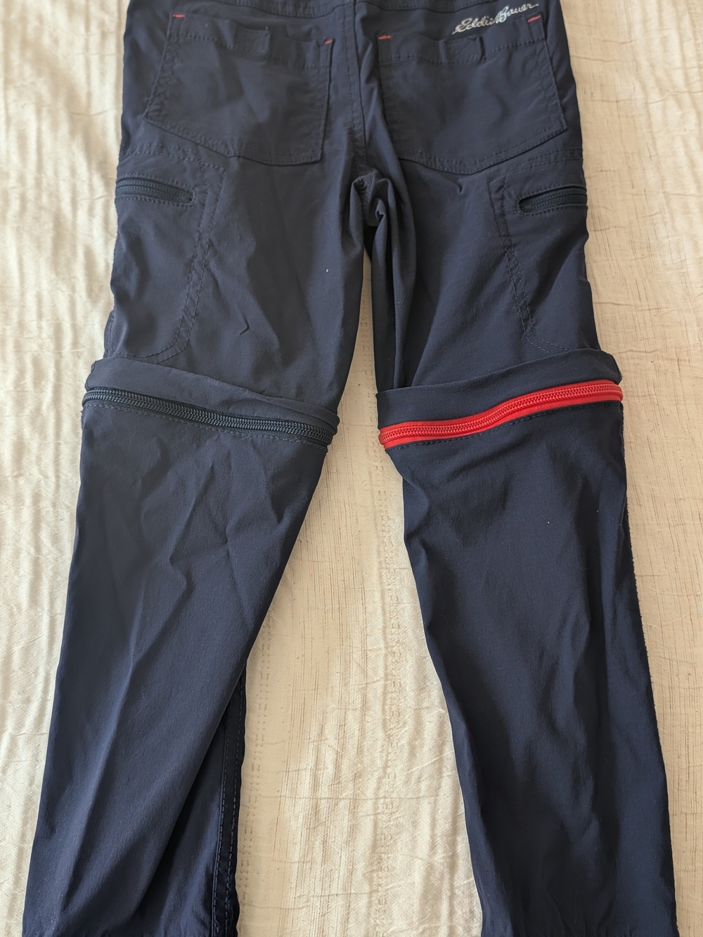 Eddie Bauer Boy Navy Convertible Cargo Hiking Pants with Red And Blue Zippers